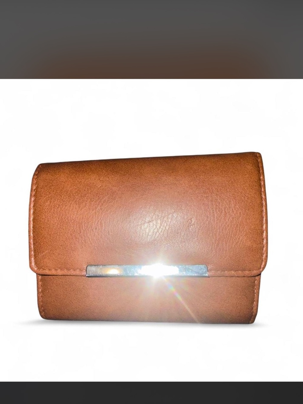 Women's Compact Tan Leather Wallet with Silver Accent